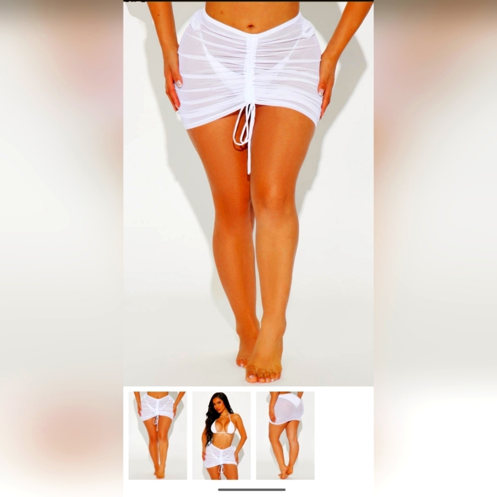 White Ruched Swim Skirt